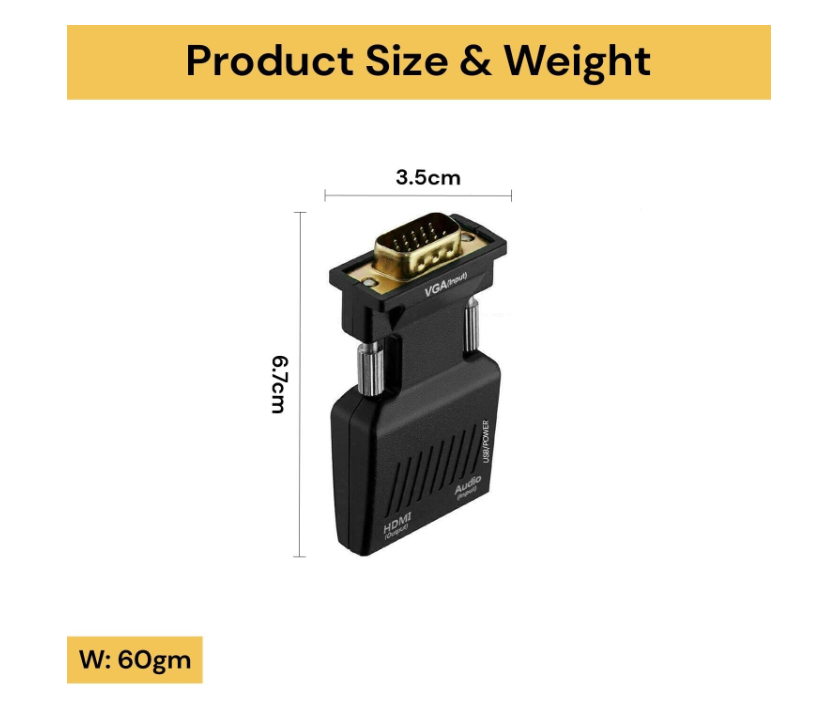 VGA Male to HDMI Female Converter Adapter 1080P with Audio Output and USB Power Cable