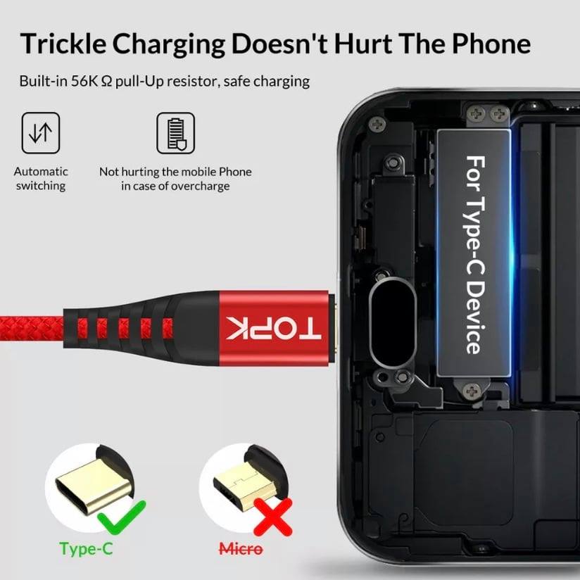 TOPK 3A Fast Charging USB Type-C To Apple iPhone 14 13 12 11 Pro XS Max XR X 8 7 Plus Charger Cable Nylon