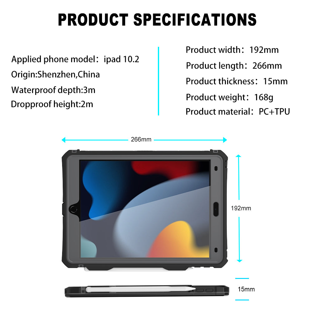 SHELLBOX Life Waterproof Case ShockProof Cover For iPad 7/8/9 gen 10.2" (2019/2020/2021)