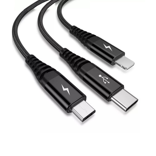 TOPK3-IN-1 3A Fast Charge USB to 8-Pin Micro USB Type C For iPhone iPad Braided