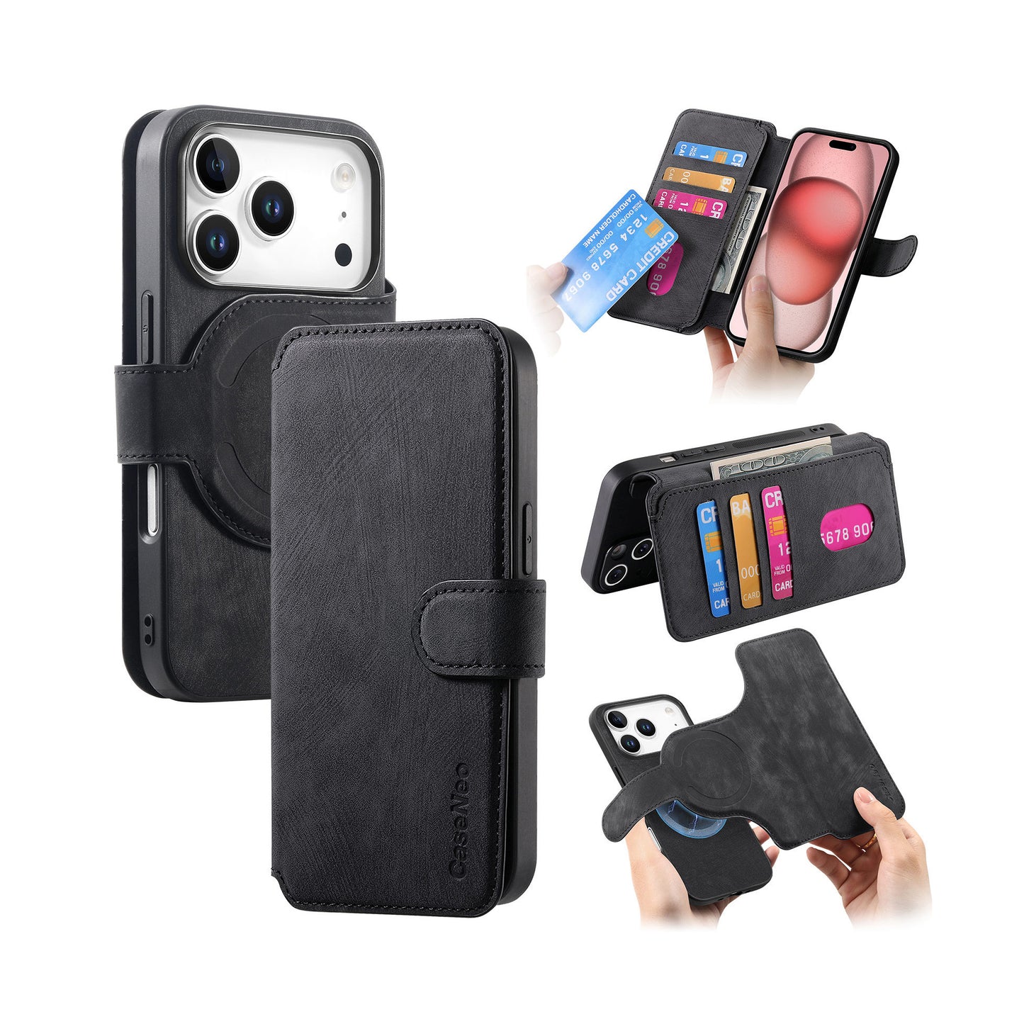For iPhone 17 Pro Max (6.9") Detachable Wallet Case Flip Leather Magsafe Magnetic Cover