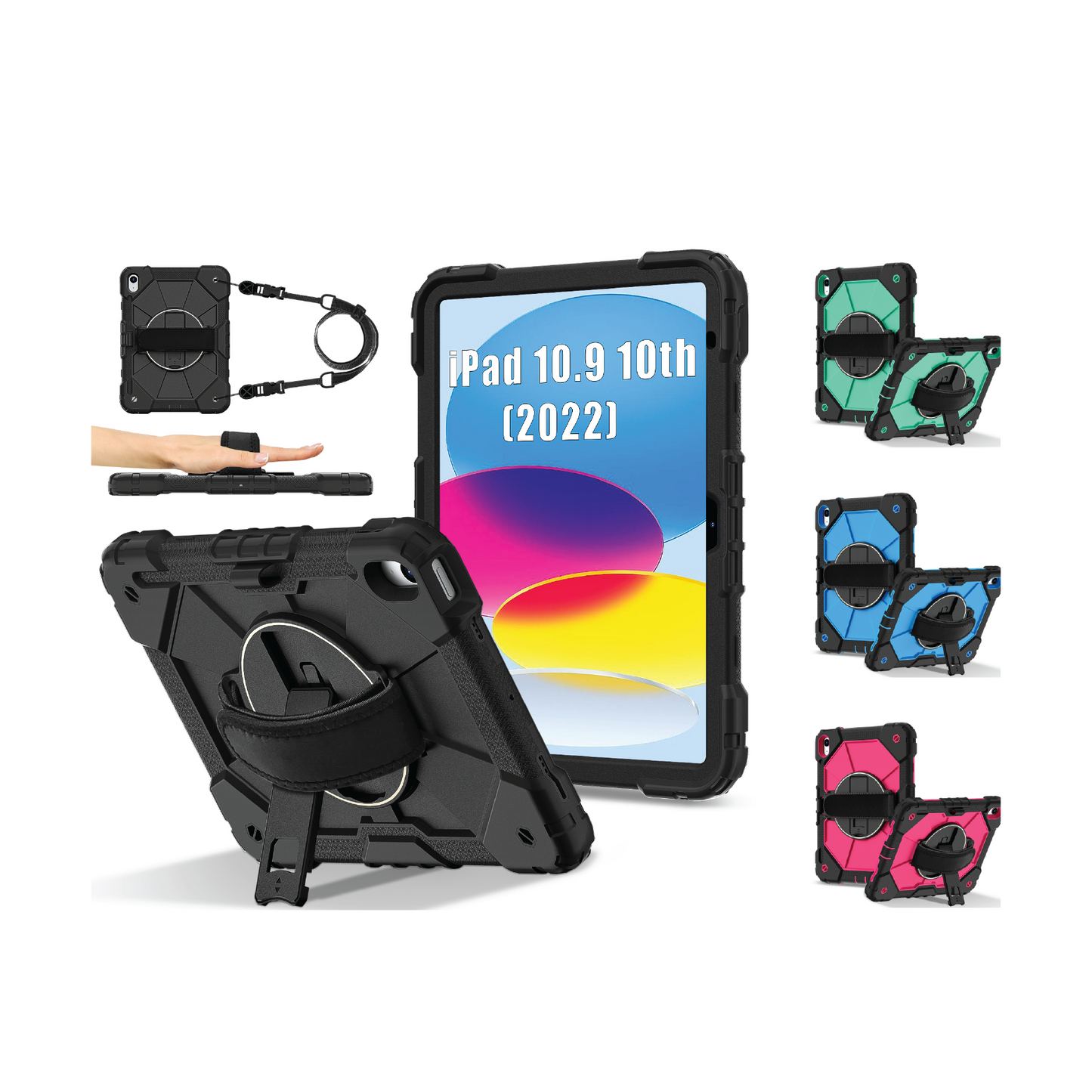 Rugged Stand Hard Case Shockproof Cover Strap iPad 10th gen 10.9" (2022) / 11th gen A16 (2025)