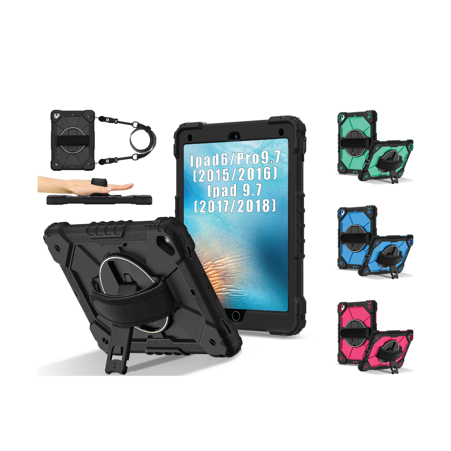 Rugged Stand Hard Case Shockproof Cover Strap For iPad 5th (2017) / 6th (2018)