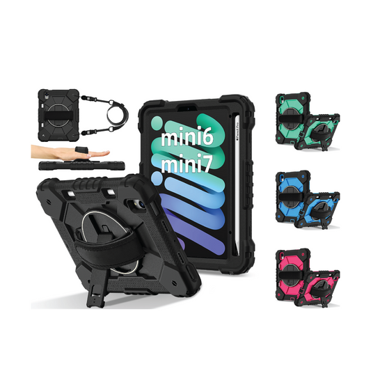 Rugged Stand Hard Case Shockproof Cover Strap For iPad mini 6 (2021) / mini 7 (2024)
