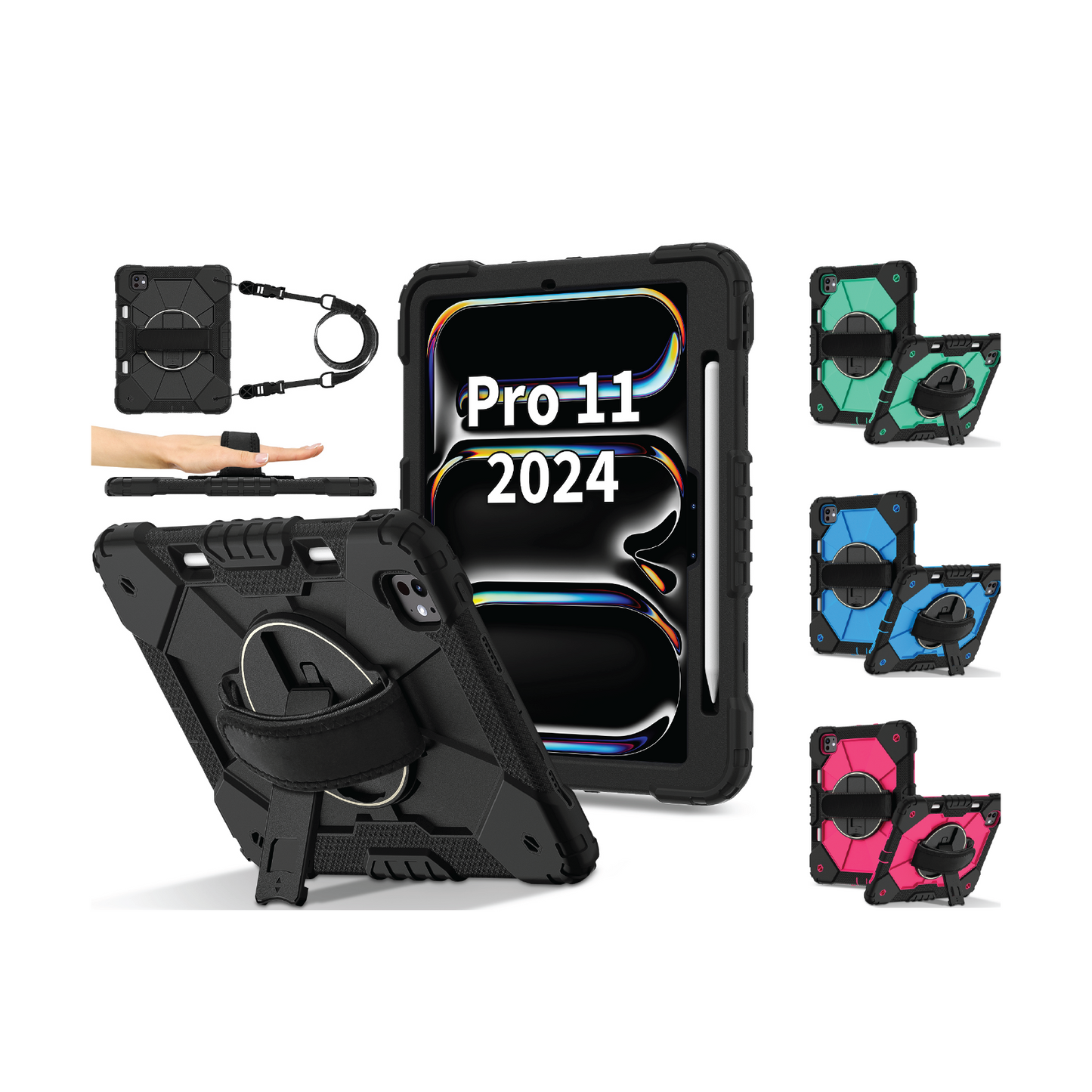 Rugged Stand Hard Case Shockproof Cover Strap For iPad Pro 11" (2024)