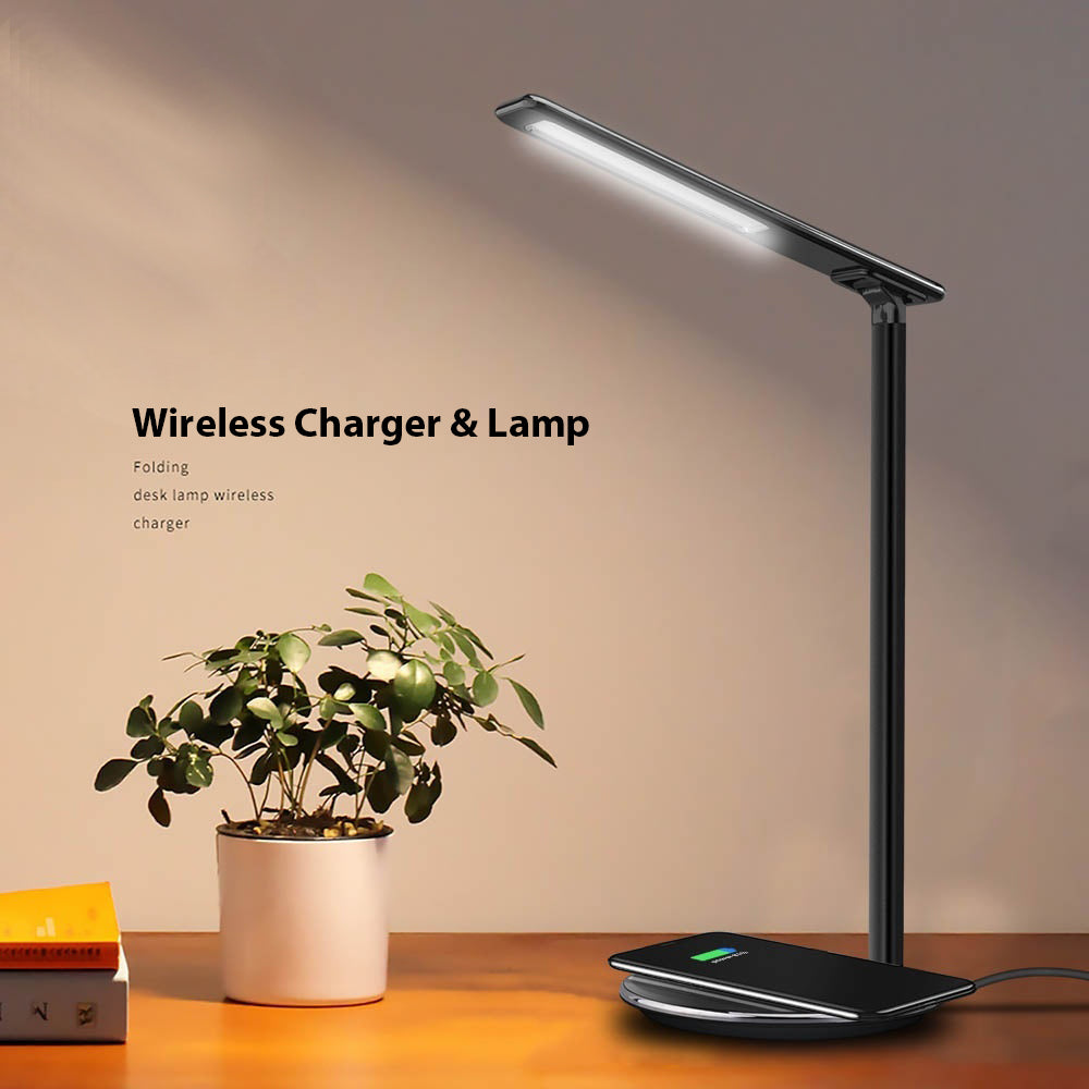 USB Charge LED Lamp Desk Table +10W QI Wireless Phone Charger Home Reading Light