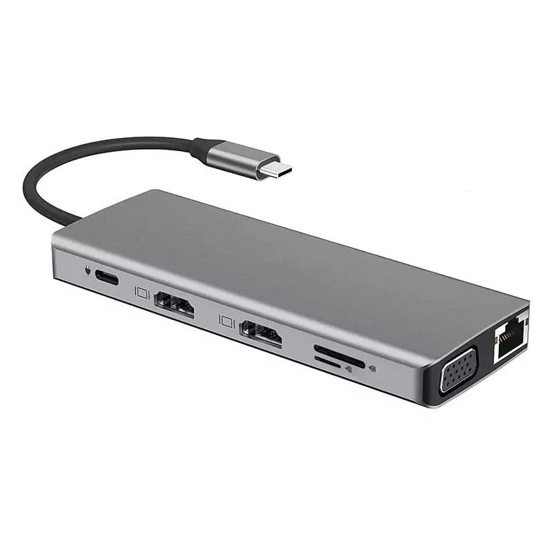 12 in 1 USB Type-C Hub USB3.0 HDMI VGA Audio RJ45 Ethernet SD TF Adapter Laptop