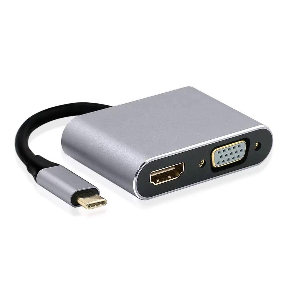 2 in 1 USB Type-C Thunderbolt 3 to 4K HDMI VGA Adapter
