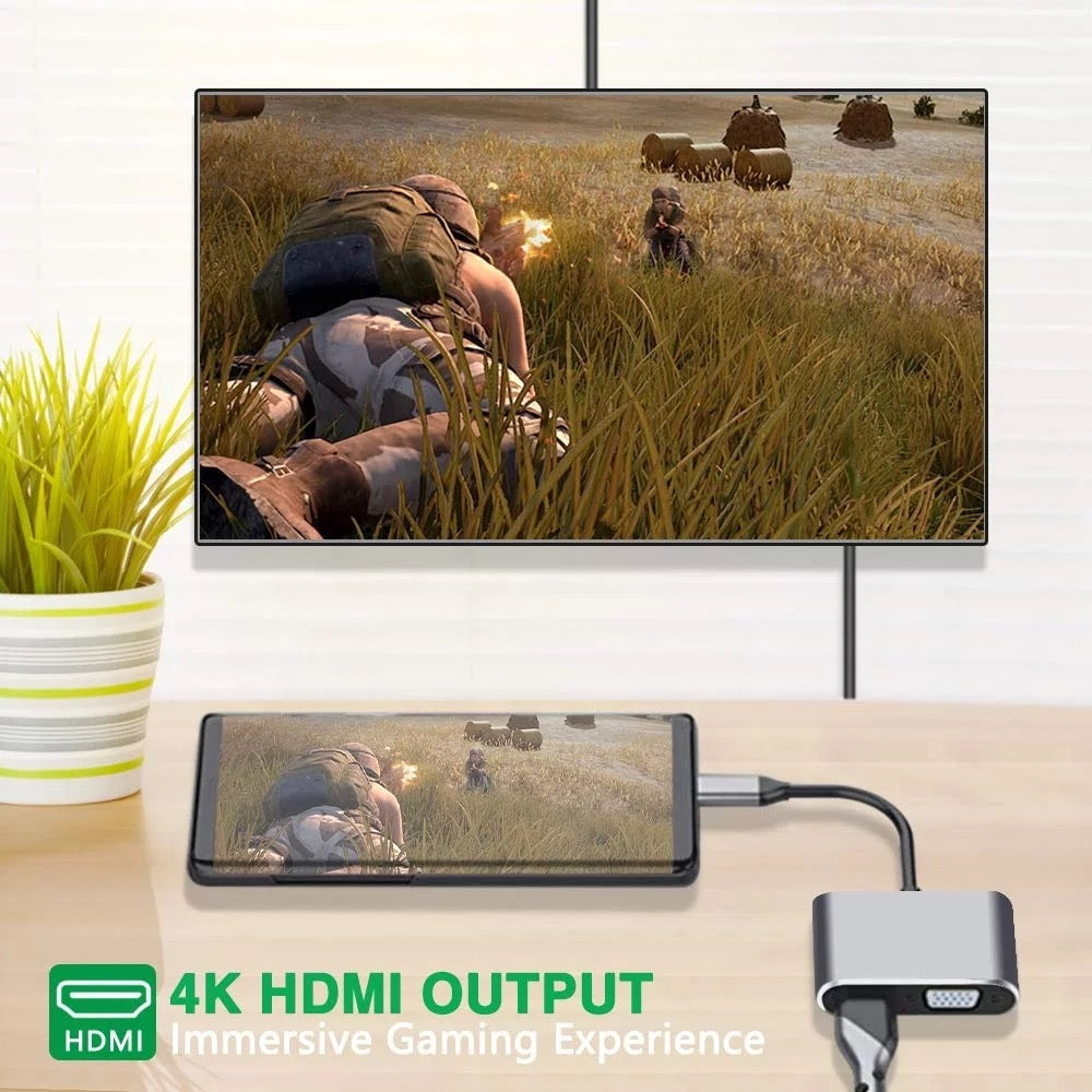 2 in 1 USB Type-C Thunderbolt 3 to 4K HDMI VGA Adapter