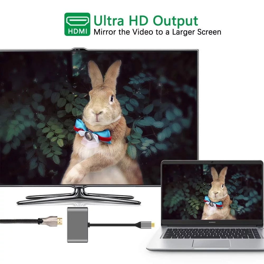 2 in 1 USB Type-C Thunderbolt 3 to 4K HDMI VGA Adapter