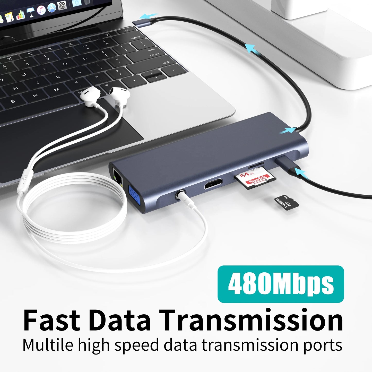13 in 1 USB Type-C Hub USB3.0 HDMI VGA Audio AUX Ethernet SD TF Adapter Laptop