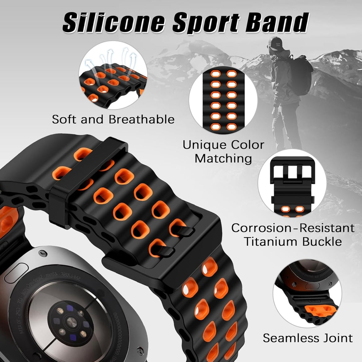 Rugged Breathable Sport Band Soft Silicone Waterproof For Samsung Galaxy Watch Ultra 47mm - Orange