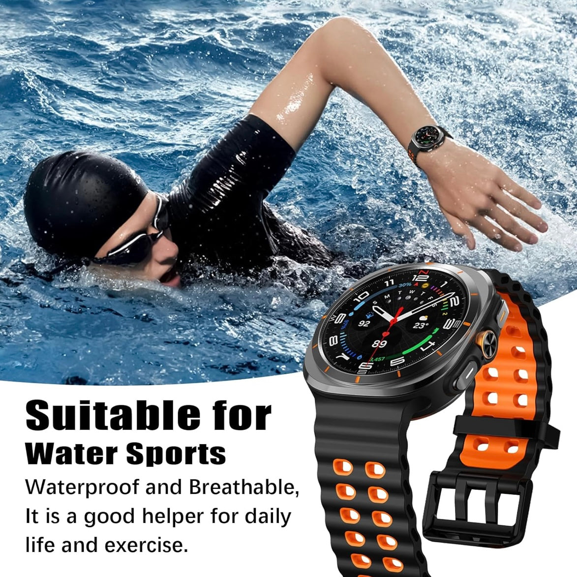 Rugged Breathable Sport Band Soft Silicone Waterproof For Samsung Galaxy Watch Ultra 47mm - Orange