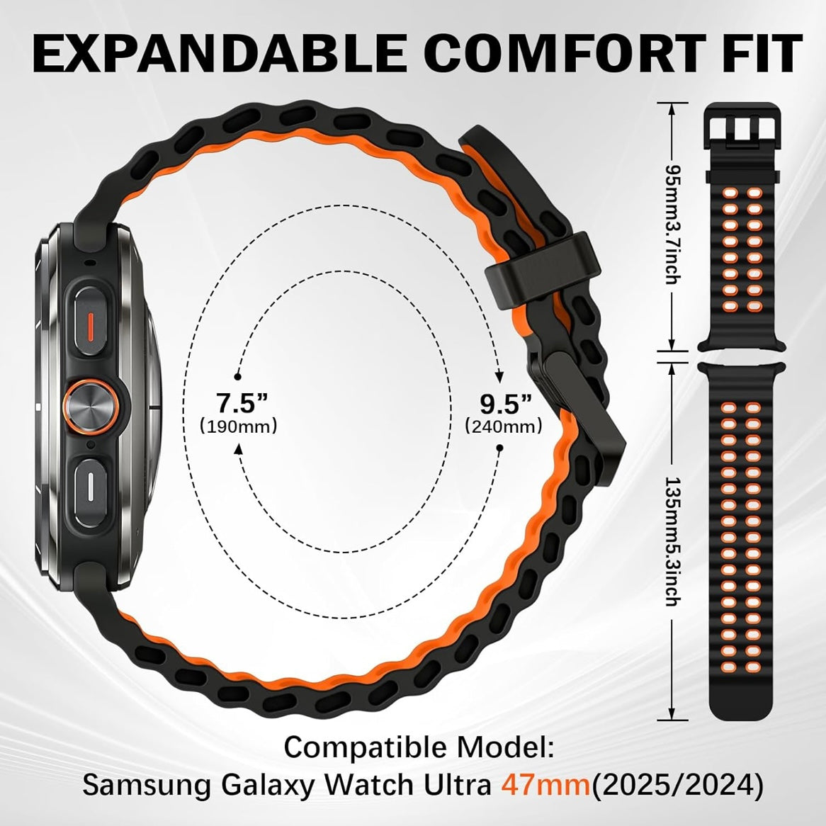 Rugged Breathable Sport Band Soft Silicone Waterproof For Samsung Galaxy Watch Ultra 47mm - Orange