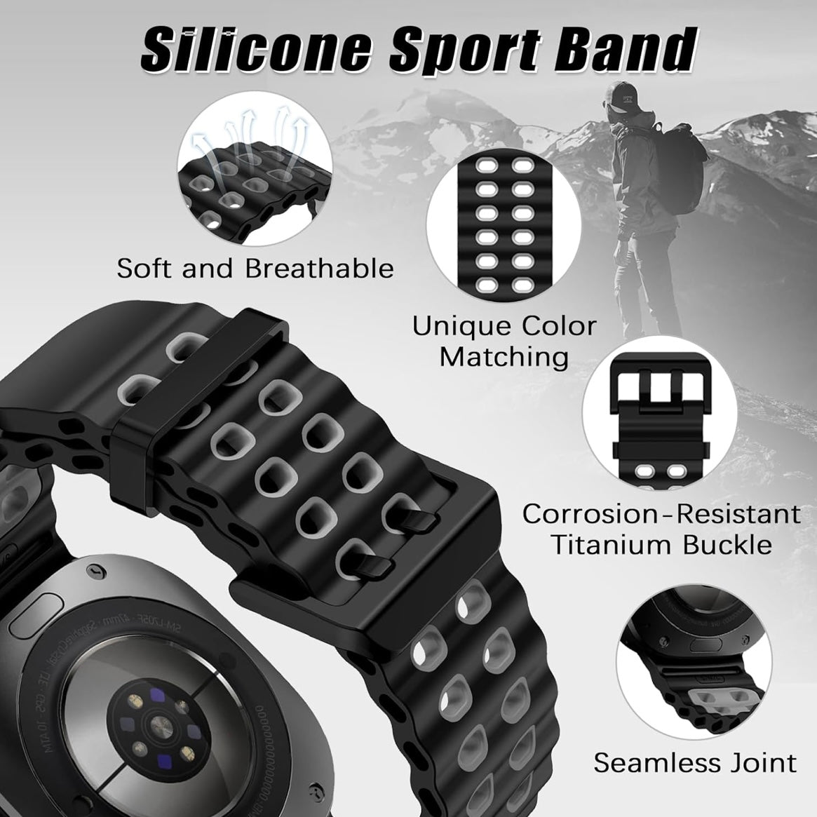 Rugged Breathable Sport Band Soft Silicone Waterproof For Samsung Galaxy Watch Ultra 47mm - Black