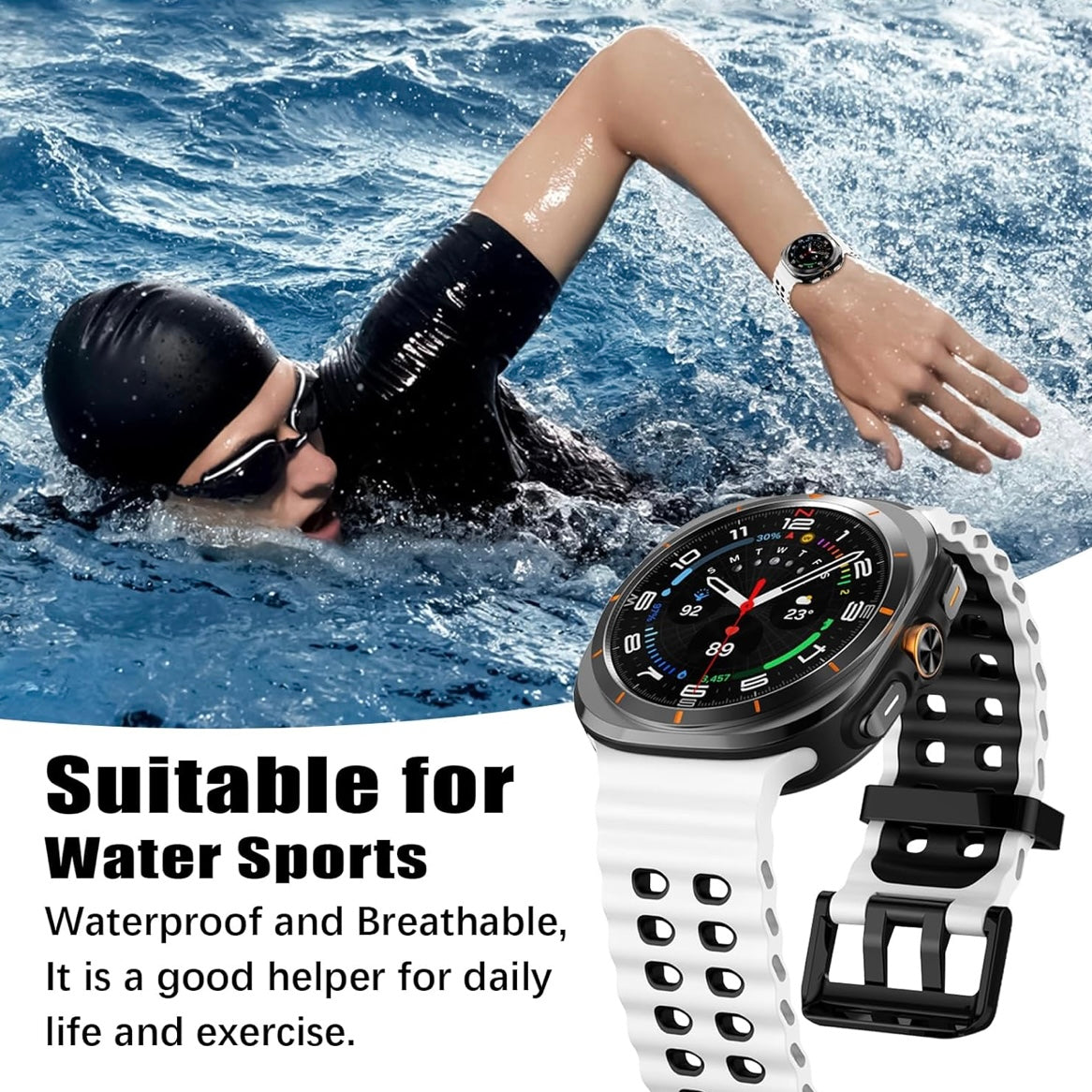 Rugged Breathable Sport Band Soft Silicone Waterproof For Samsung Galaxy Watch Ultra 47mm - White
