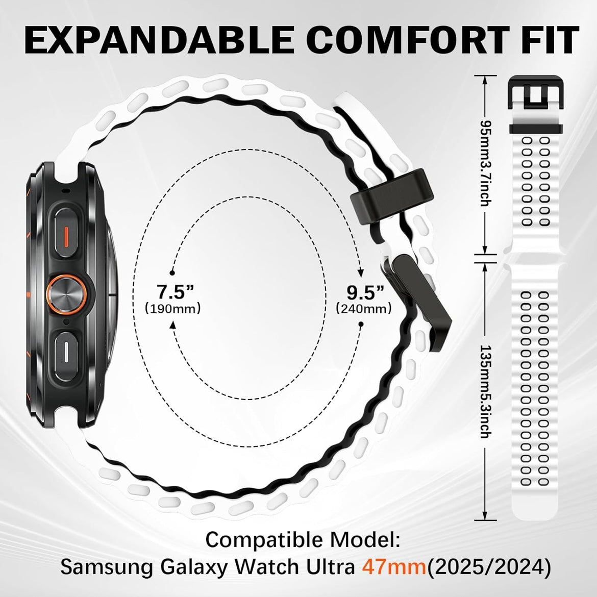 Rugged Breathable Sport Band Soft Silicone Waterproof For Samsung Galaxy Watch Ultra 47mm - White