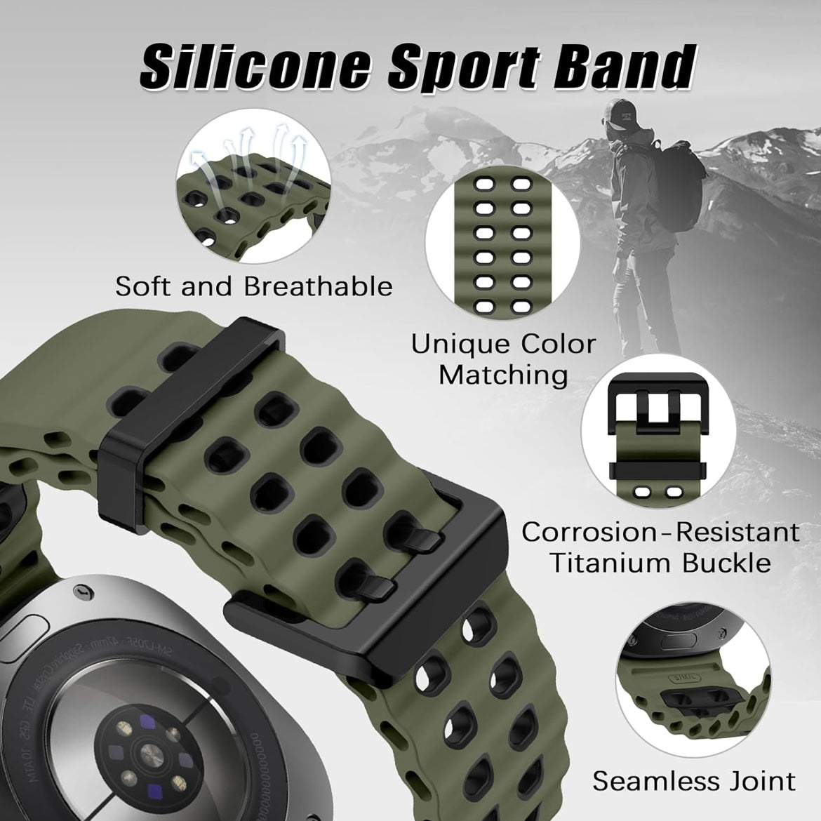 Rugged Breathable Sport Band Soft Silicone Waterproof For Samsung Galaxy Watch Ultra 47mm - Green