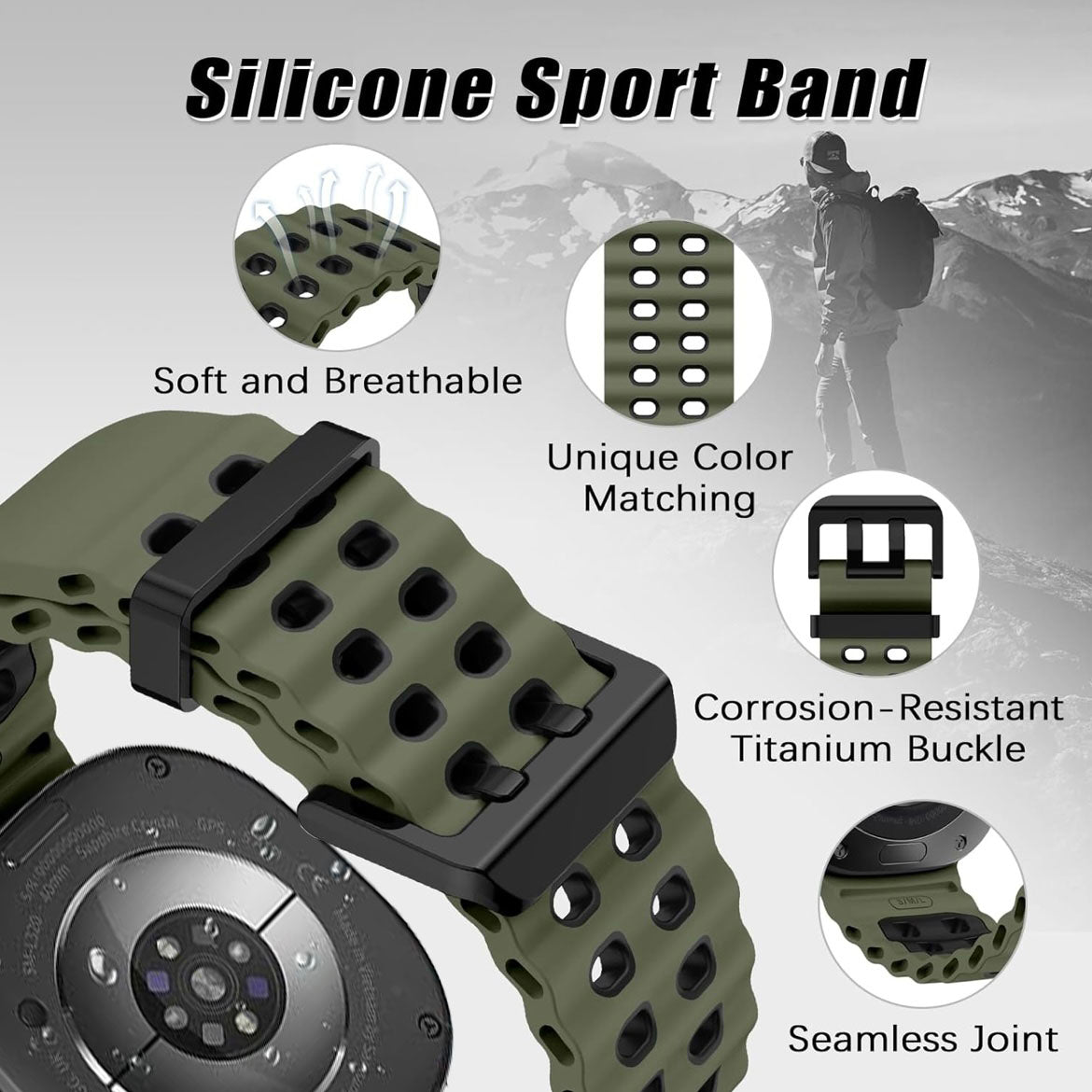 Rugged Breathable Sport Band Soft Silicone Waterproof For Samsung Galaxy Watch 8 40mm/44mm/Classic 46mm - Green