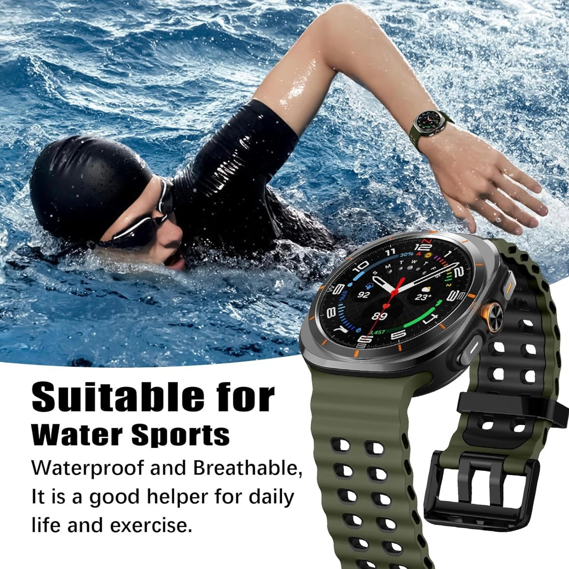Rugged Breathable Sport Band Soft Silicone Waterproof For Samsung Galaxy Watch Ultra 47mm - Green