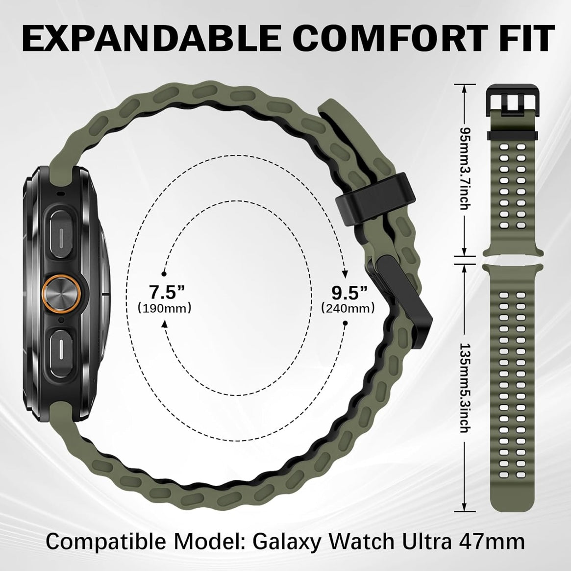 Rugged Breathable Sport Band Soft Silicone Waterproof For Samsung Galaxy Watch Ultra 47mm - Green