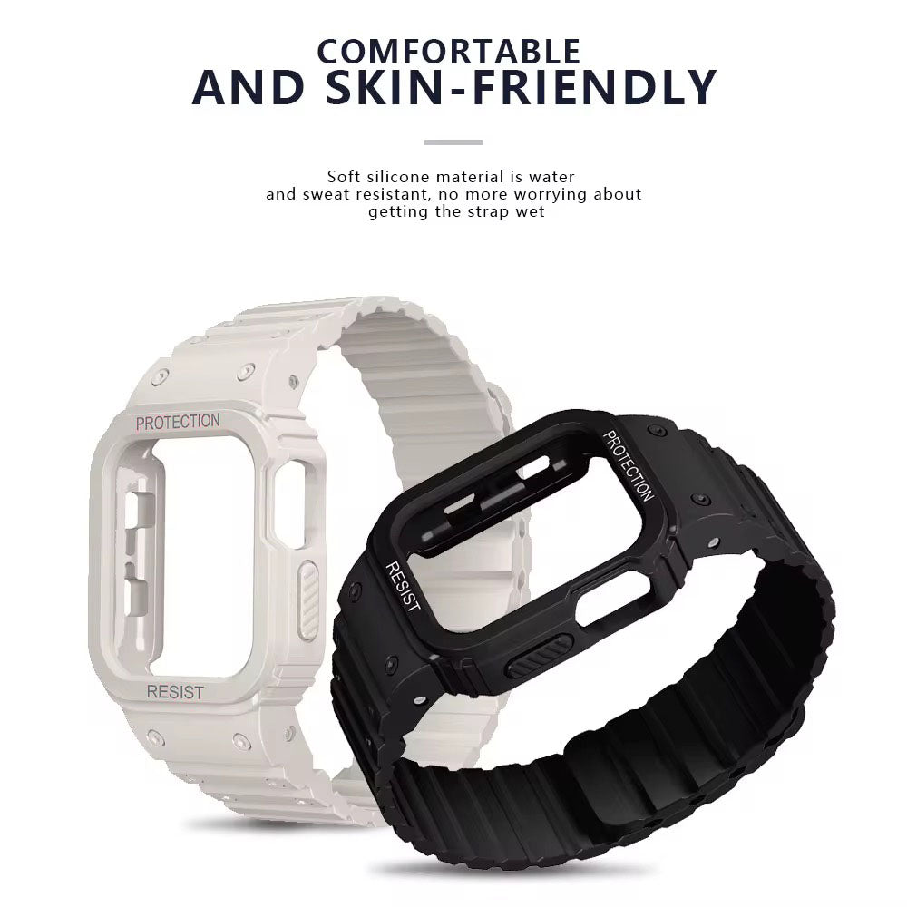 Magnetic Strap For Apple Watch Band With Bumper Case Silicone Rugged Sport Band 46mm Series 10
