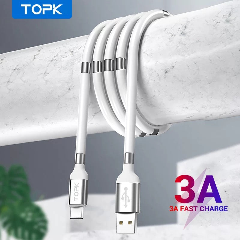 TOPK Self Winding 3A Fast Charging Charger USB Cable For Type-C