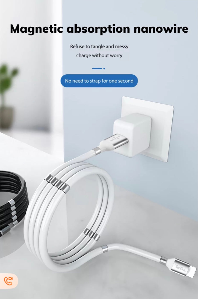 TOPK Self Winding 3A Fast Charging Charger USB Cable For Type-C