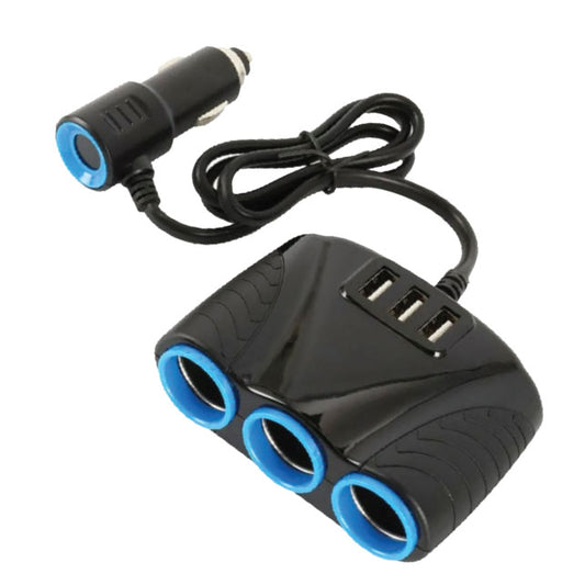 3 Way Multi Car Cigarette Lighter Socket Splitter 3 USB Charger / Power Adapter