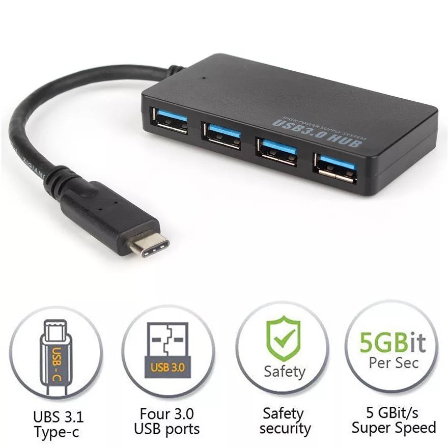 Multi USB Type C To USB 3.0 Hub 4 Ports Slim Adapter 5Gbps For PC Laptop Tablet
