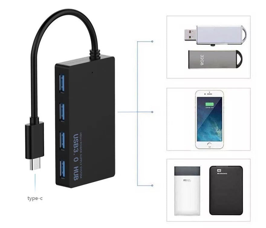 Multi USB Type C To USB 3.0 Hub 4 Ports Slim Adapter 5Gbps For PC Laptop Tablet