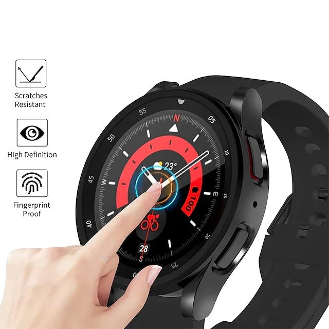 For Samsung Galaxy Watch 5 Pro 45mm Glass Cover PC Hard Shell Protective Case