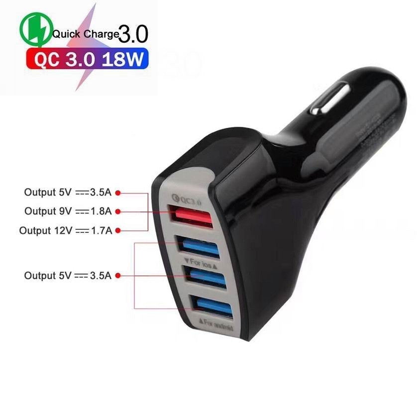 Fast Charge QC3.0 Car Charger 4 USB Ports Power Adapter Cigarette Lighter Socket