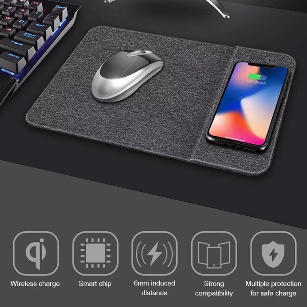 2 in 1 Foldable Mouse Pad With 10W Wireless Charger PU Leather For Smart Phones