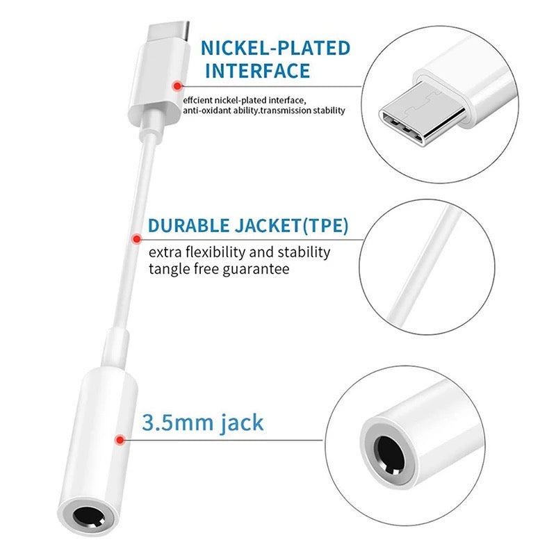 USB Type C to 3.5mm Headphone Audio Aux Stereo Cable Adapter