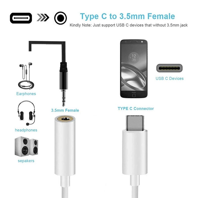 USB Type C to 3.5mm Headphone Audio Aux Stereo Cable Adapter