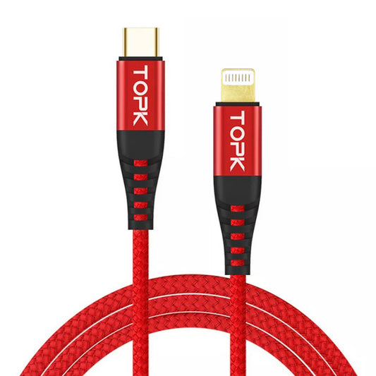TOPK 3A Fast Charging USB Type-C To Apple iPhone 14 13 12 11 Pro XS Max XR X 8 7 Plus Charger Cable Nylon