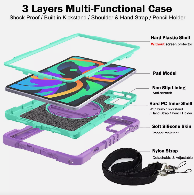 For Lenovo Tab M11 2024 11-inch (TB330FU) Rugged Stand Hard Case Shockproof Hybrid Cover + Strap