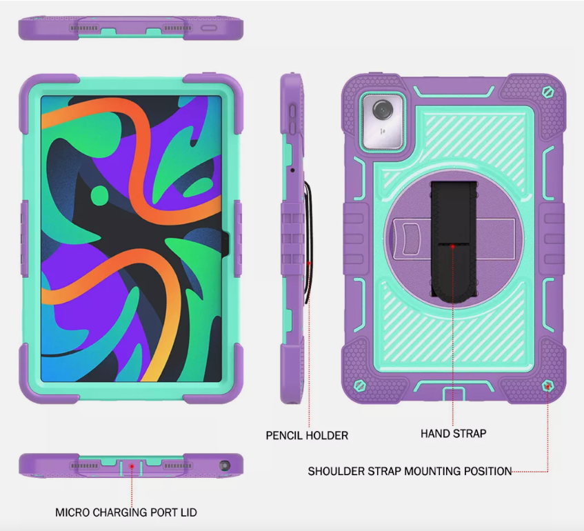For Lenovo Tab M11 2024 11-inch (TB330FU) Rugged Stand Hard Case Shockproof Hybrid Cover + Strap