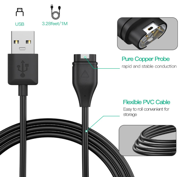 USB Charger Dock Cable For Garmin Watch Fenix Epix Forerunner Approach Vivoactive Vivomove Instinct Venu