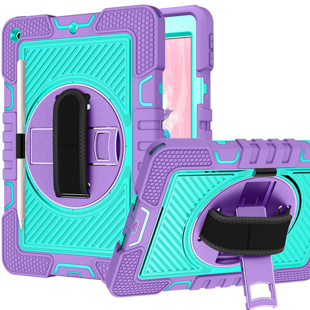 For iPad Rugged Stand Hard Case Shockproof Hybrid Cover + Strap