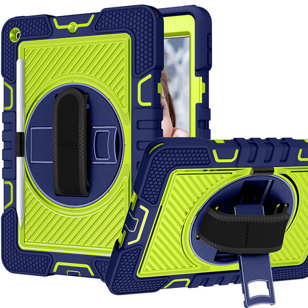For iPad Rugged Stand Hard Case Shockproof Hybrid Cover + Strap