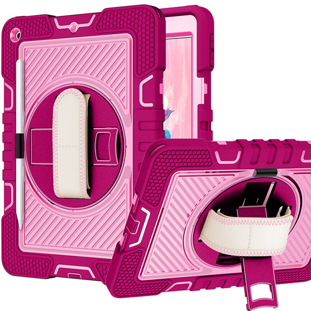 For iPad Rugged Stand Hard Case Shockproof Hybrid Cover + Strap