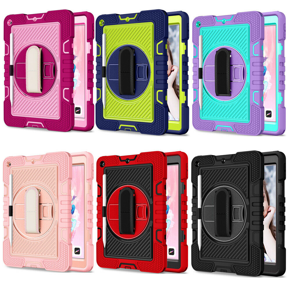 For iPad Rugged Stand Hard Case Shockproof Hybrid Cover + Strap