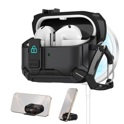 For Galaxy Buds 3 / 3 Pro Case with Lock Lid & Stand, Shockproof Protective Cover (Black)