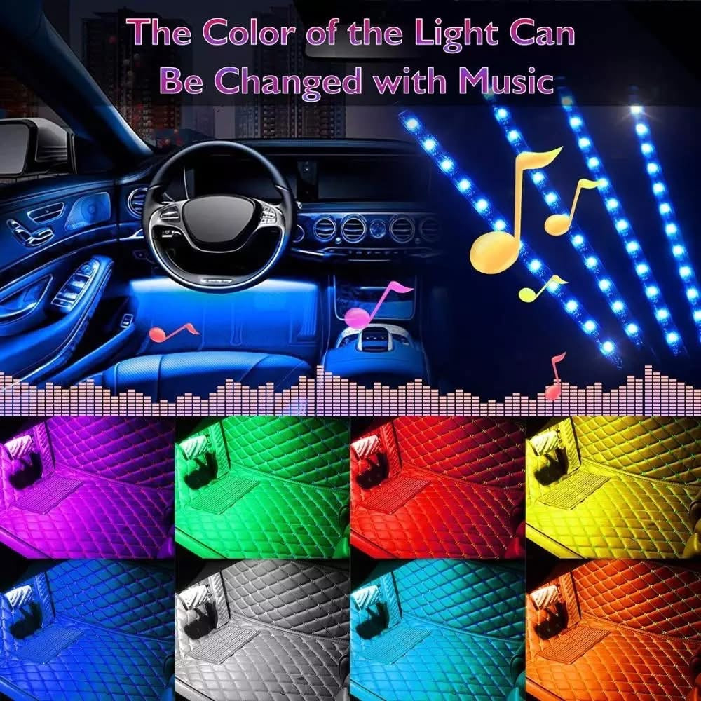 LED Car Interior Footwell 8 Colours RGB Car Atmosphere Lamp Decor Strip Light
