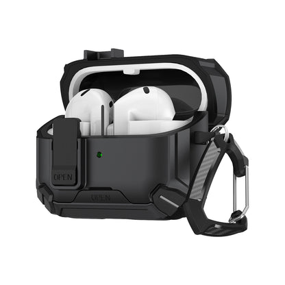 For Galaxy Buds 3 / 3 Pro Case with Lock Lid & Stand, Shockproof Protective Cover (Black)