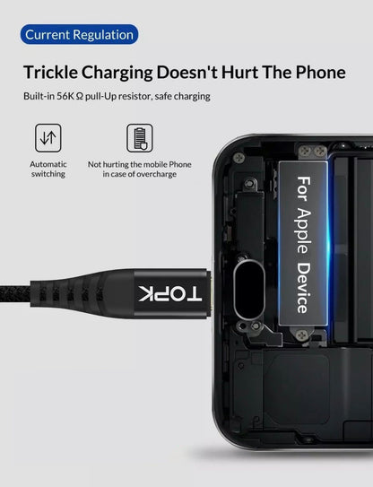 TOPK For Apple iPhone 14 13 12 11 Pro XS Max XR X 8 7 Plus Fast Charging Cord Charger Cable