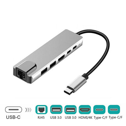 6 in 1 USB Type-C Hub Multi USB 3.0 4K HDMI RJ45 Ethernet Adapter For Laptop