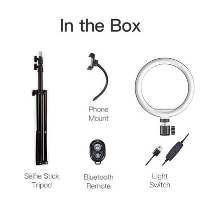 Selfie Ring Light 10” with Tripod Stand 45cm & Phone Holder for Live Stream/Makeup/Video